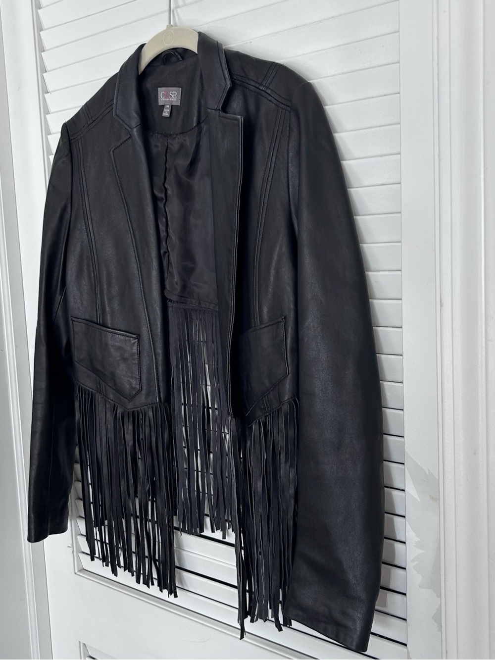 🖤MAKE OFFER🖤 Cusp Neiman Marcus Black Fringe Leather Boho Crop Fest Jacket MED - Picture 3 of 8